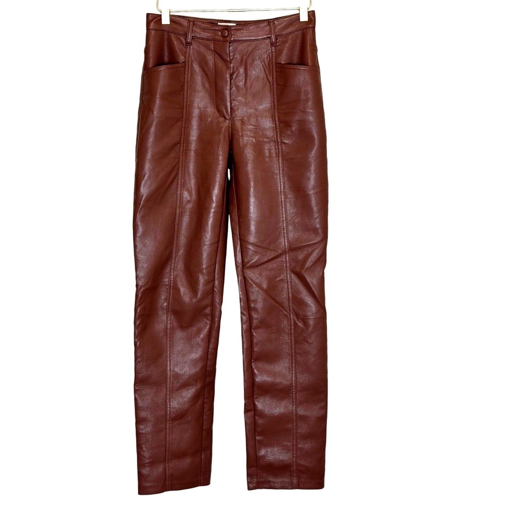 Wilfred Faux Leather Pants Size 2 Puce Brown High-Waist Straight Leg 70s Style